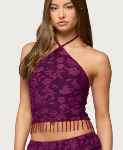 Женский топ Edikted Keyla Bead Fringed Textured Halter