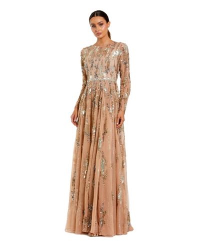 Женское вечернее платье Mac Duggal с длинными рукавами из сетки с декором