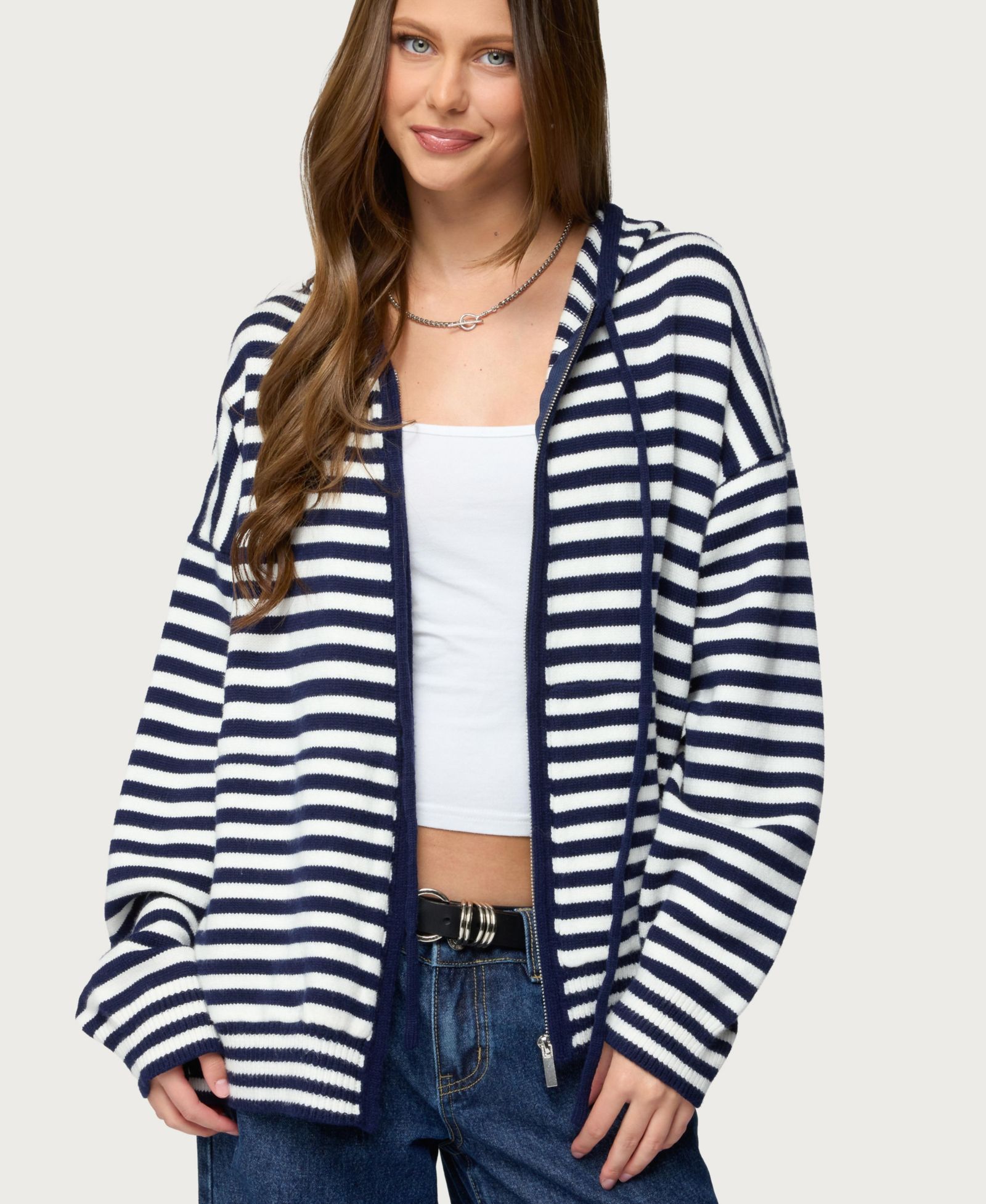 Женское худи Edikted Safari Striped Knit Zip Up