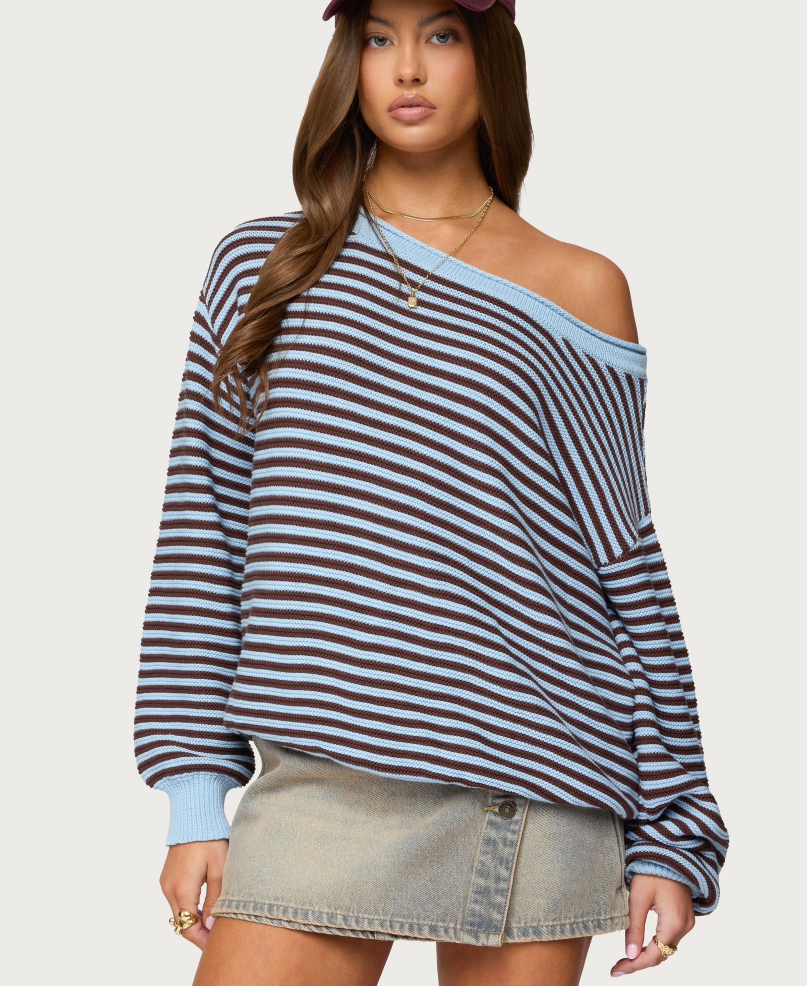 Женский оверсайз свитер Edikted Averi Striped Off Shoulder