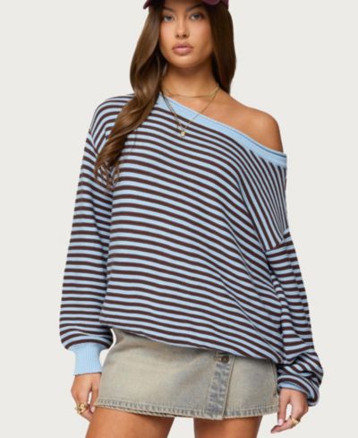 Женский оверсайз свитер Edikted Averi Striped Off Shoulder