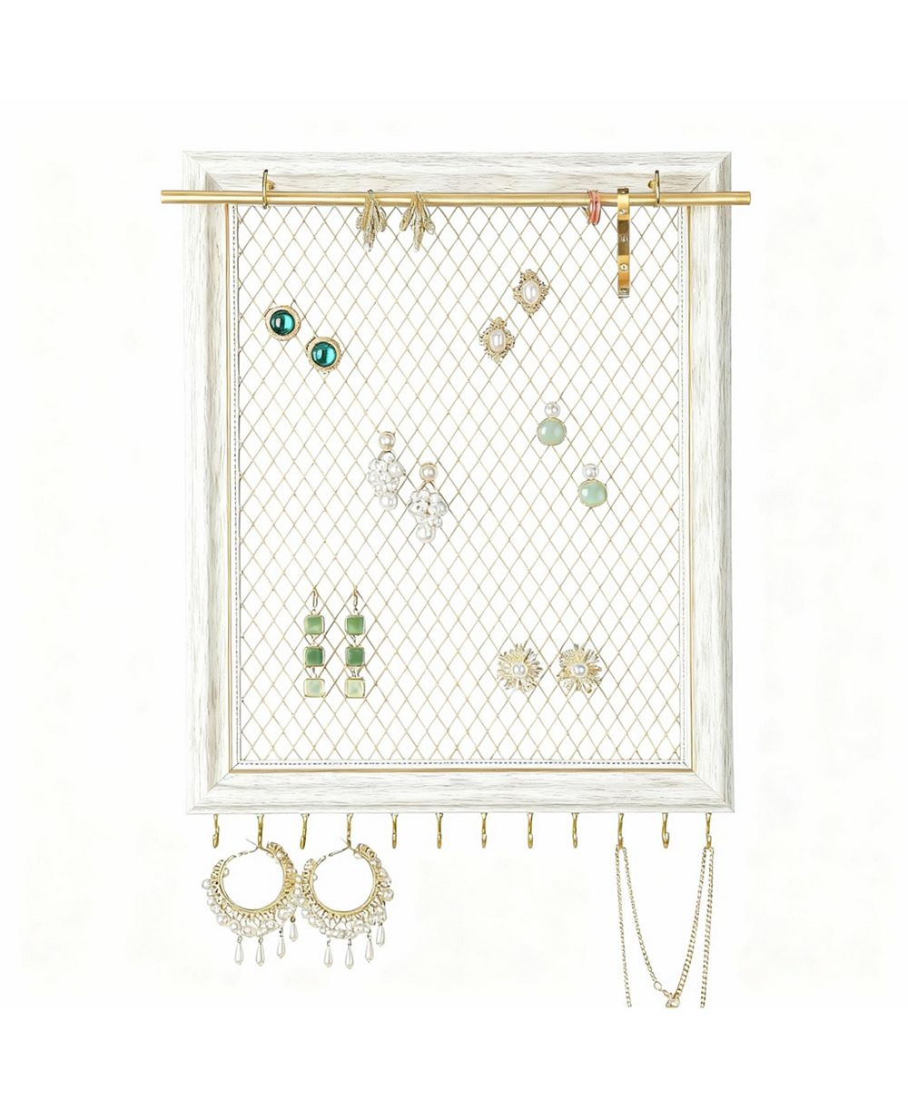 YIGII Vintage Wall Earring Wall Rack with 12 Hooks & Removable Rod