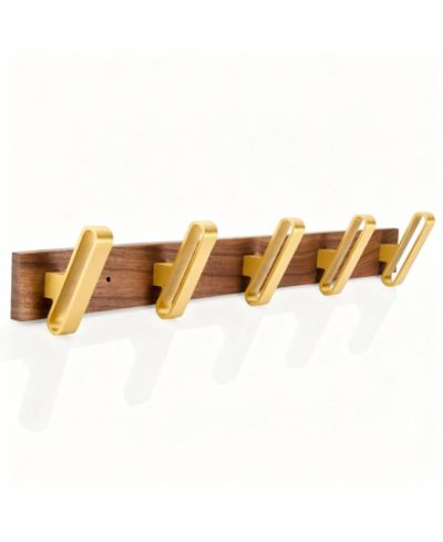 YIGII Solid Walnut Wood 5-Hook Wall Rack for Clothes