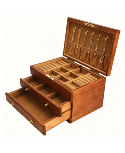 YIGII Wooden Jewelry Box with Lock for Women - Elegant Storage for Bracelets, Watches, Necklaces