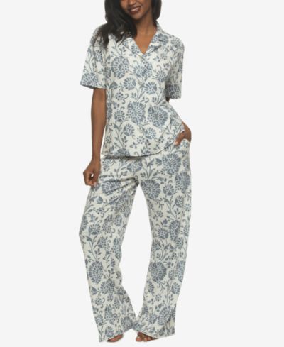 Felina Women's Josephine Notched Collared Shirt and Pants Pajama Set Style