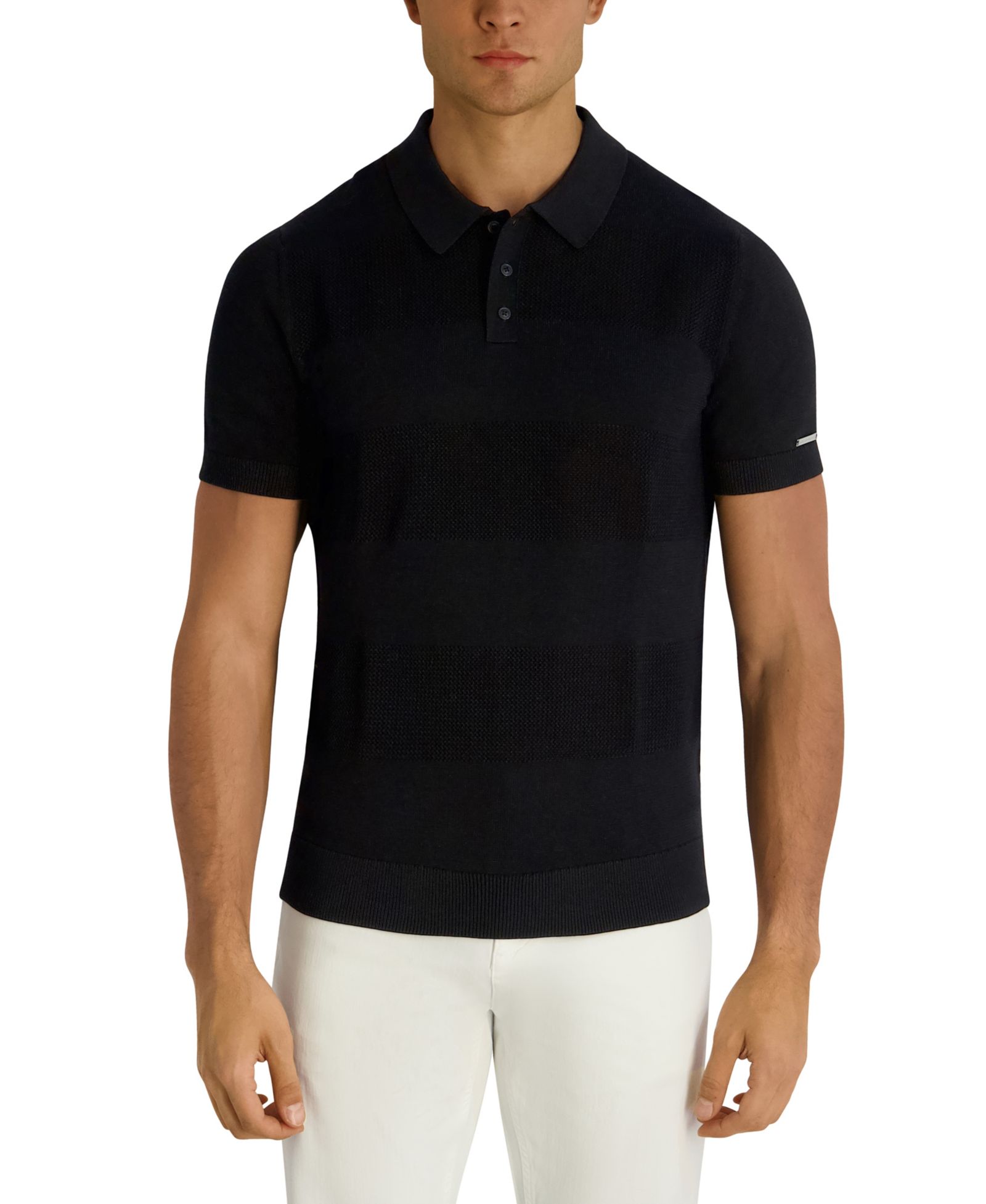 KARL LAGERFELD PARIS Men's Short-Sleeve Regular-Fit Spread Collar Polo Sweater
