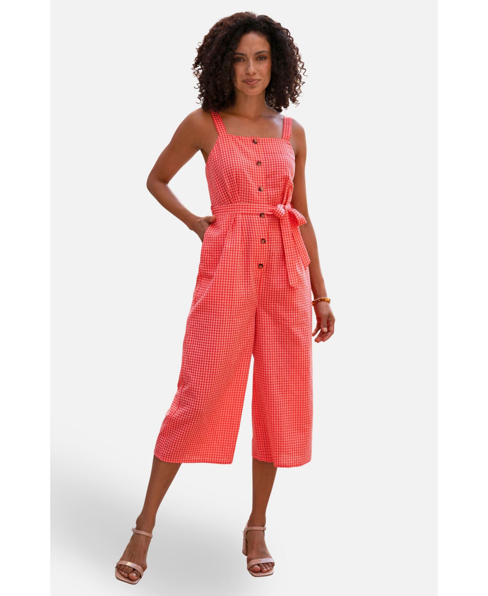 Yumi Women's Gingham Button Through Jumpsuit