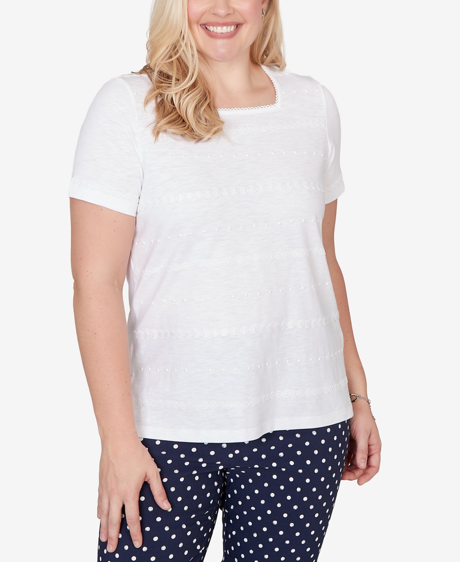 Alfred Dunner Petite Port Side Layered Dot Square Neck T-Shirt