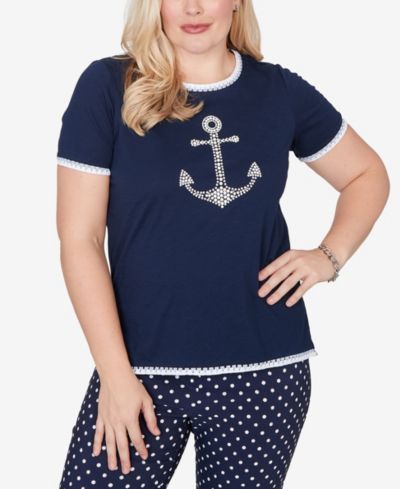 Alfred Dunner Petite T-shirt с принтом Port Side Pearl Anchor