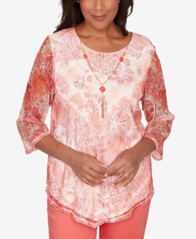 Alfred Dunner Petite Resort Living Batik Tie Dye Chevron Crew Neck Top