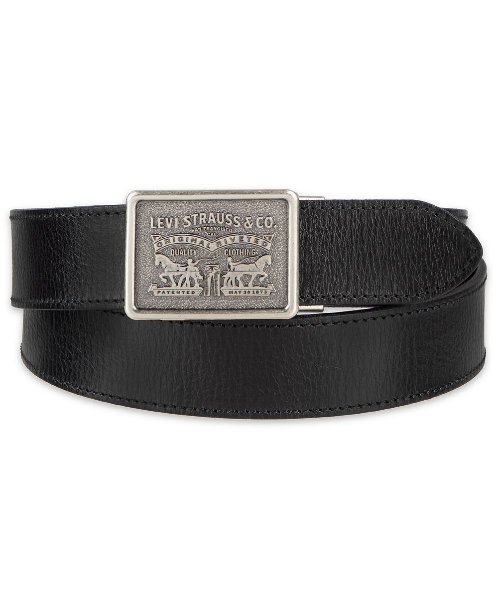 35MM Levi's Men's Leather Plaque-Buckle Belt