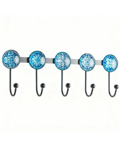YIGII Boho Multi-Color Mandala Wall Rack - 5 Hooks for Coats, Hats, Bags - Durable, Easy Install