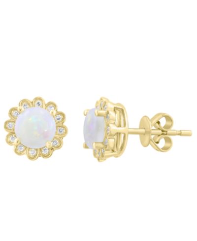 Серьги-гвоздики EFFY Collection Opal (1-1/10 ct. t.w.) и Diamond (1/10 ct. t.w.) в 14k Yellow Gold
