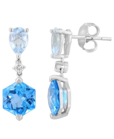 EFFY Collection Blue Topaz (3-1/2 ct. t.w.), Aquamarine (5/8 ct. t.w.) and Diamond (1/20 ct. t.w.) Drop Earrings in 14k White Gold