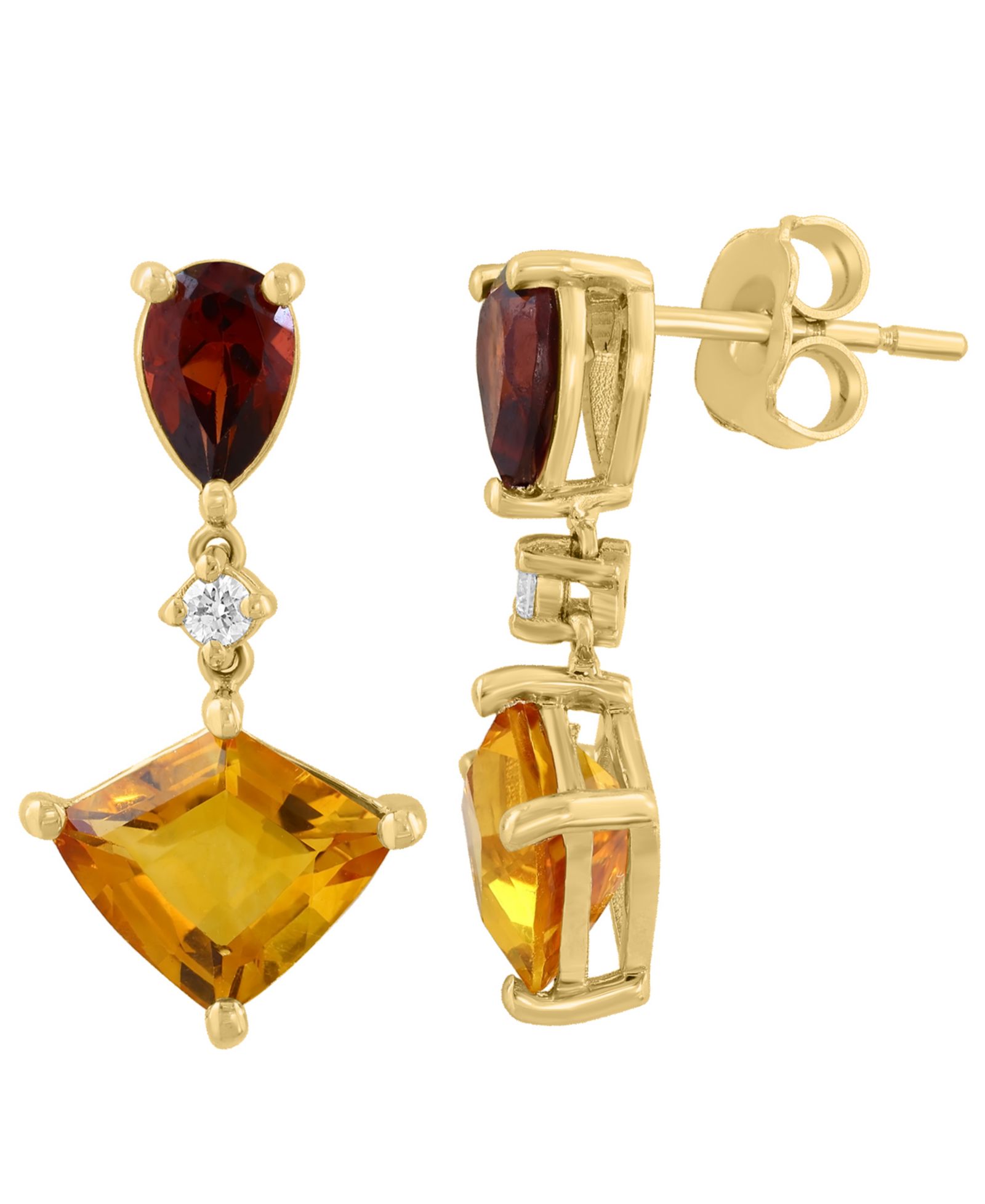 Серьги-подвески EFFY Collection Citrine, Garnet и Diamond в 14k Yellow Gold