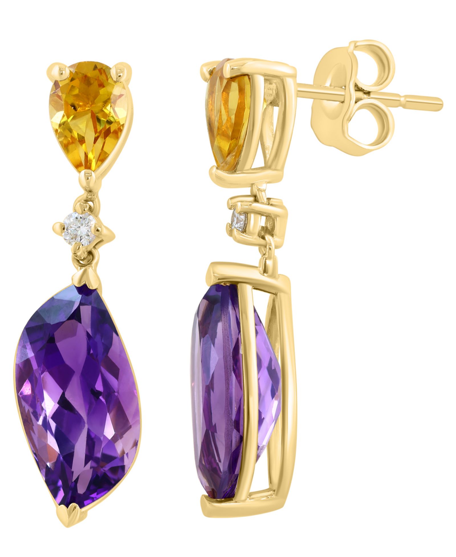 Серьги-подвески EFFY Collection с аметистом, цитрином и бриллиантом, 14k Yellow Gold