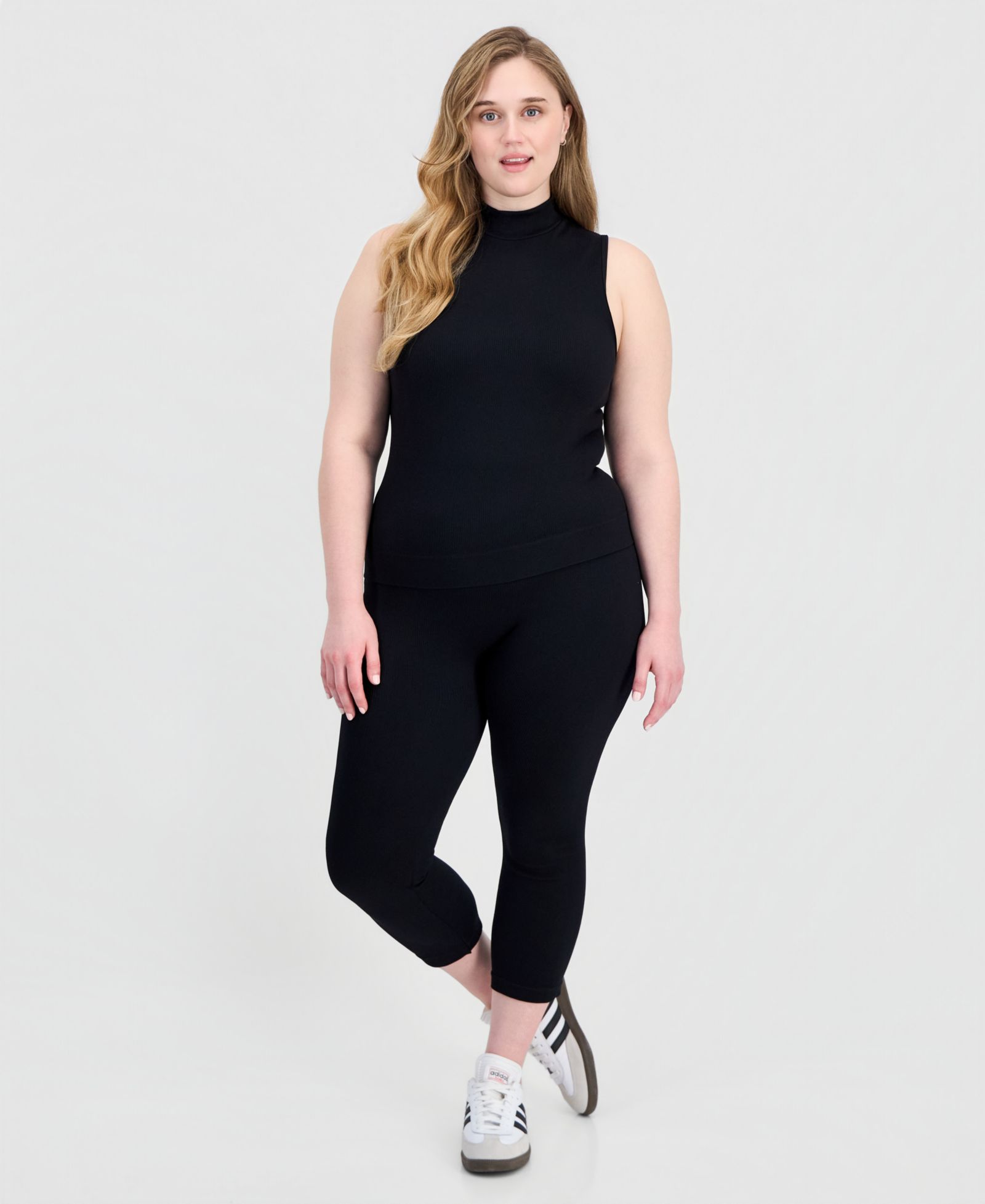 Комплект из топа и брюк FULL CIRCLE TRENDS Plus Size Ribbed Mock Neck