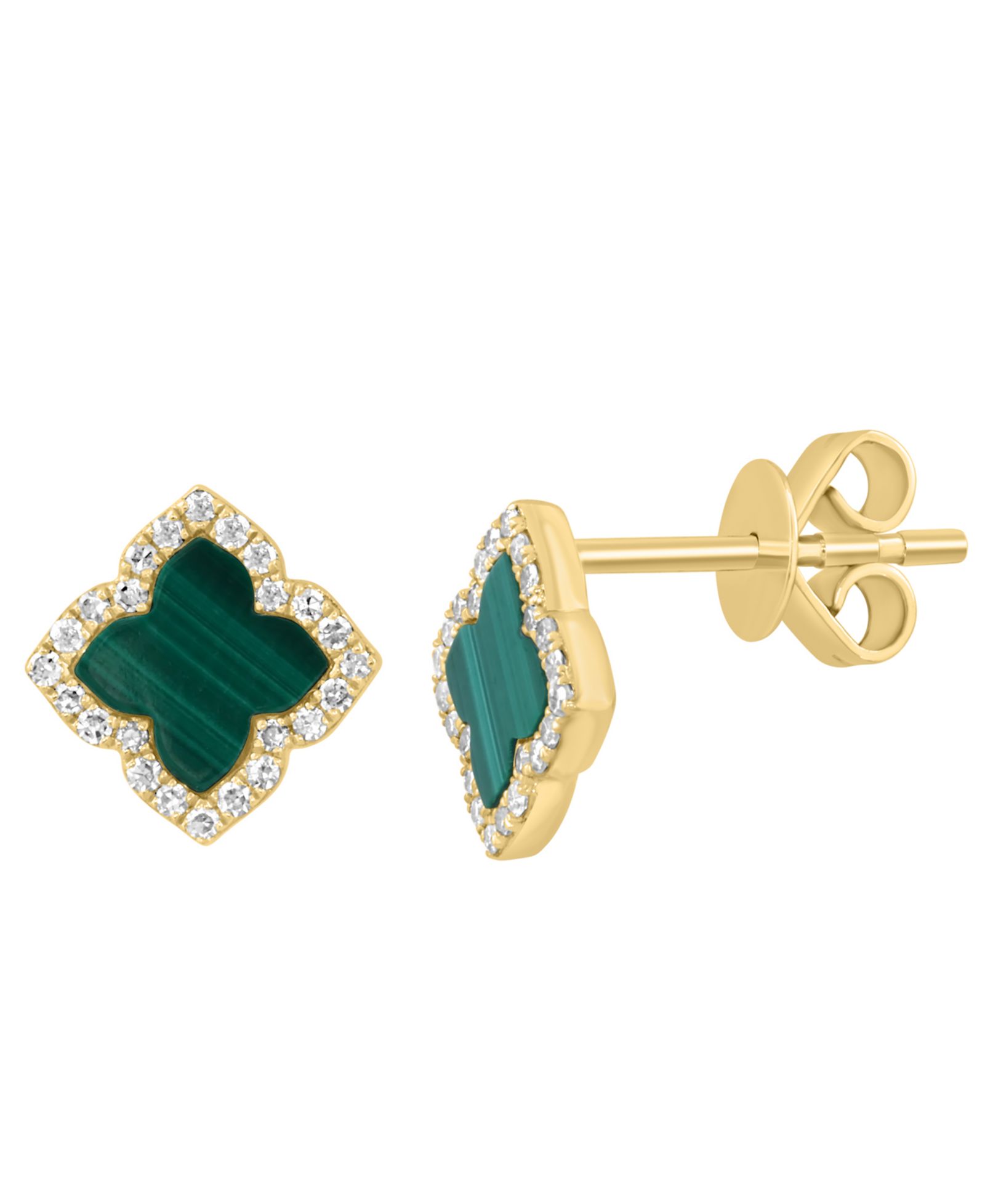 EFFY Collection Diamond (1/6 ct. t.w.) and Malachite (6.5 mm) Earrings in 14k Yellow Gold