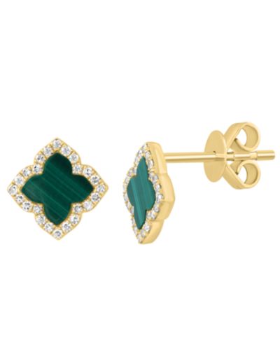 EFFY Collection Diamond (1/6 ct. t.w.) and Malachite (6.5 mm) Earrings in 14k Yellow Gold