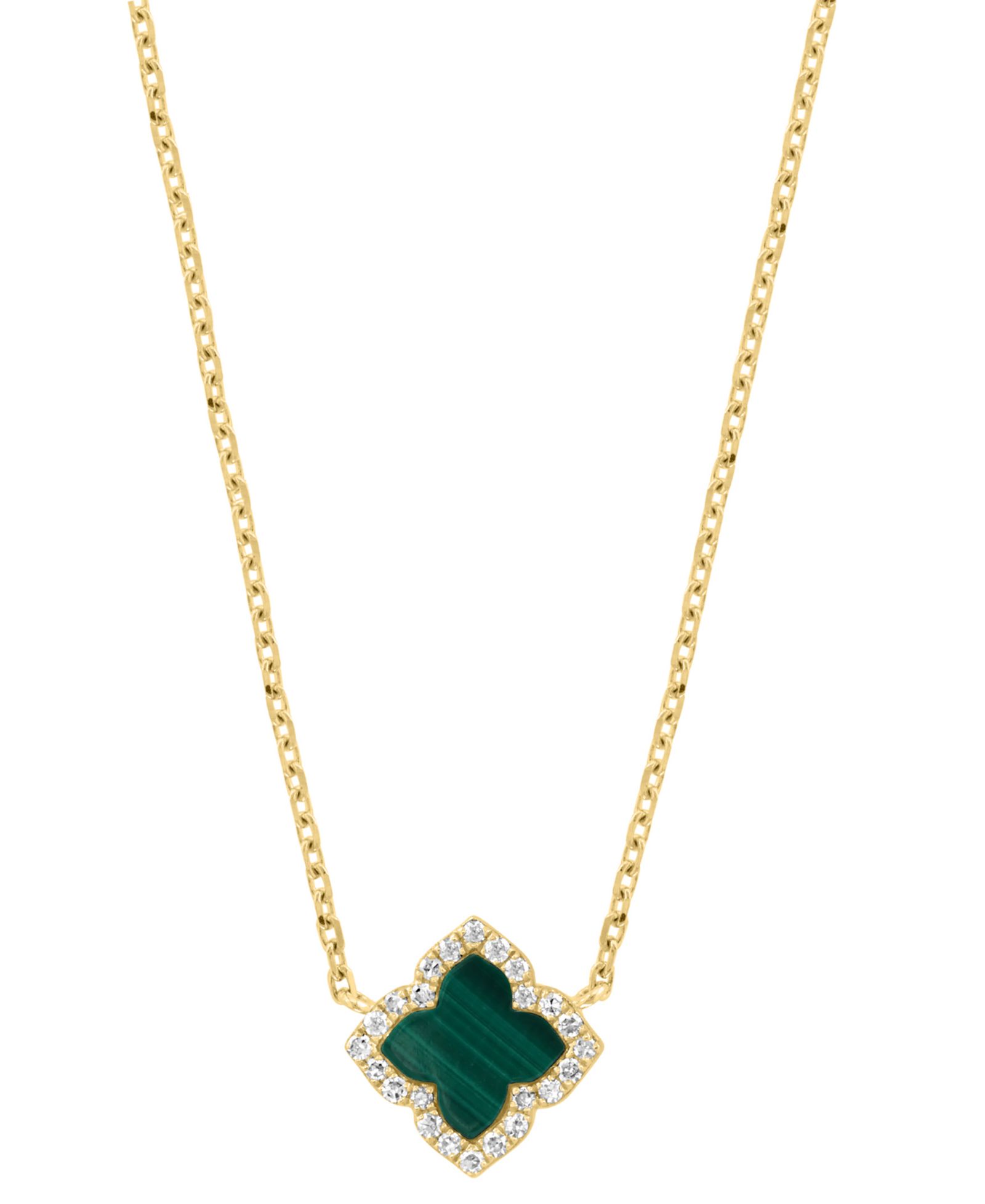 EFFY Collection Diamond (1/20 ct. t.w.) and Malachite (6.5 mm) Pendant Necklace in 14k Yellow Gold