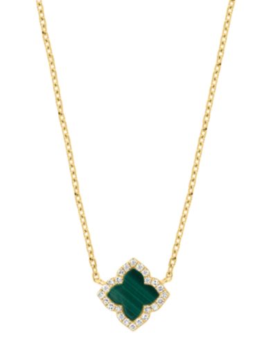 EFFY Collection Diamond (1/20 ct. t.w.) and Malachite (6.5 mm) Pendant Necklace in 14k Yellow Gold