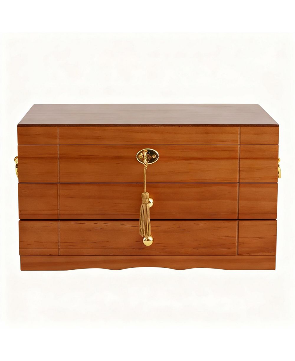 YIGII Wooden Jewelry Box with 2 Drawers, Lock & Key, Multiple Compartments