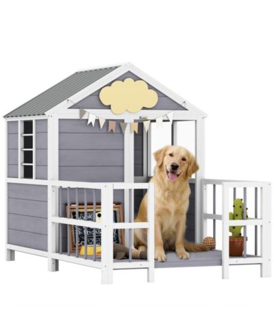 PawHut Dog House Outdoor, 61"L Wooden Dog Shelter with Porch