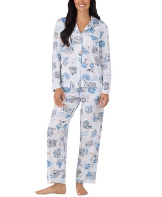Cuddl Duds Women's Long-Sleeve Button-Front Cotton-Blend Pajama Set