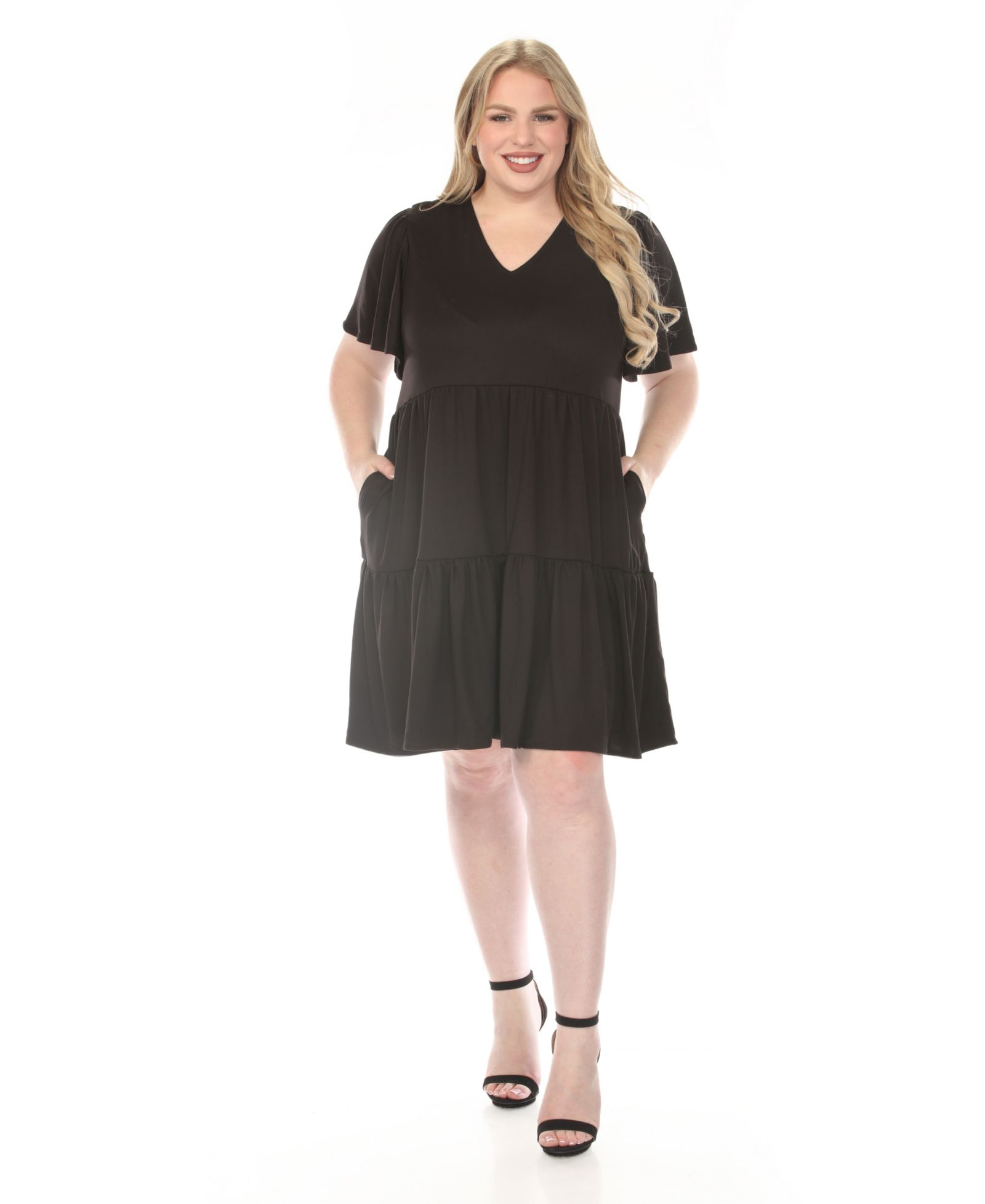 White Mark Plus Size V-Neck Short-Sleeve Dress