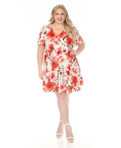 White Mark Женское платье Plus Size V-Neck Vintage Floral Short-Sleeve