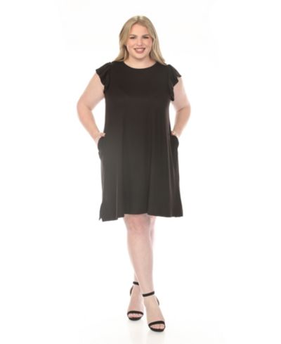 White Mark Plus Size Crew Neck Ruffle-Sleeve Dress