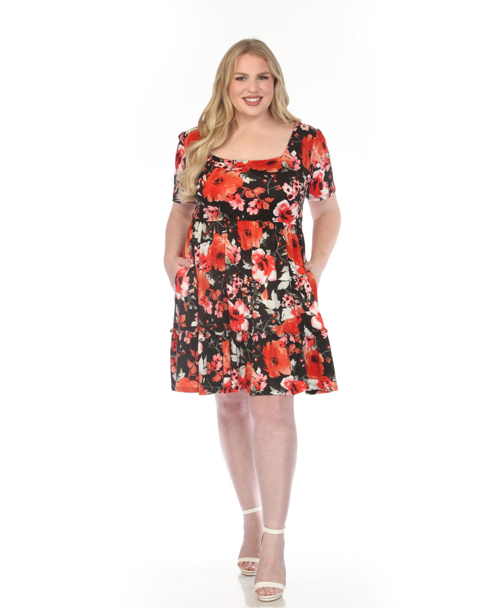 Платье White Mark Plus Size Square Neck Short-Sleeve Floral