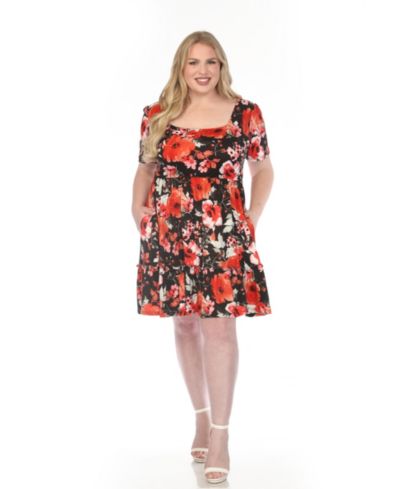 Платье White Mark Plus Size Square Neck Short-Sleeve Floral