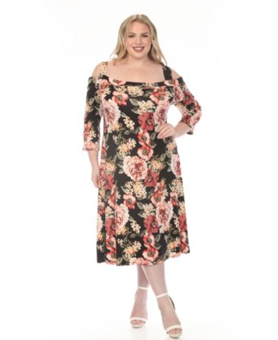 White Mark Plus Size Cold Shoulder 3/4 Sleeve Dress