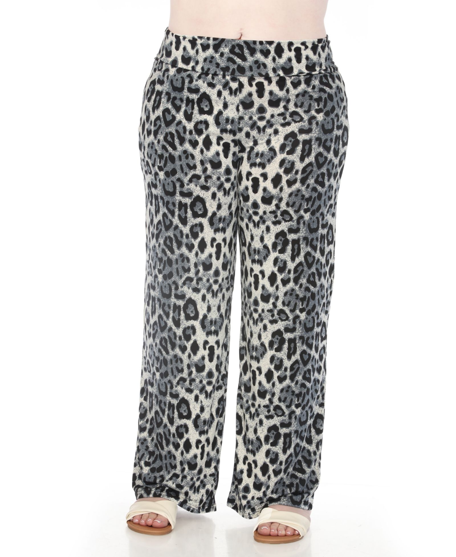 White Mark Plus Size High-Waist Floral Wide-Leg Pants