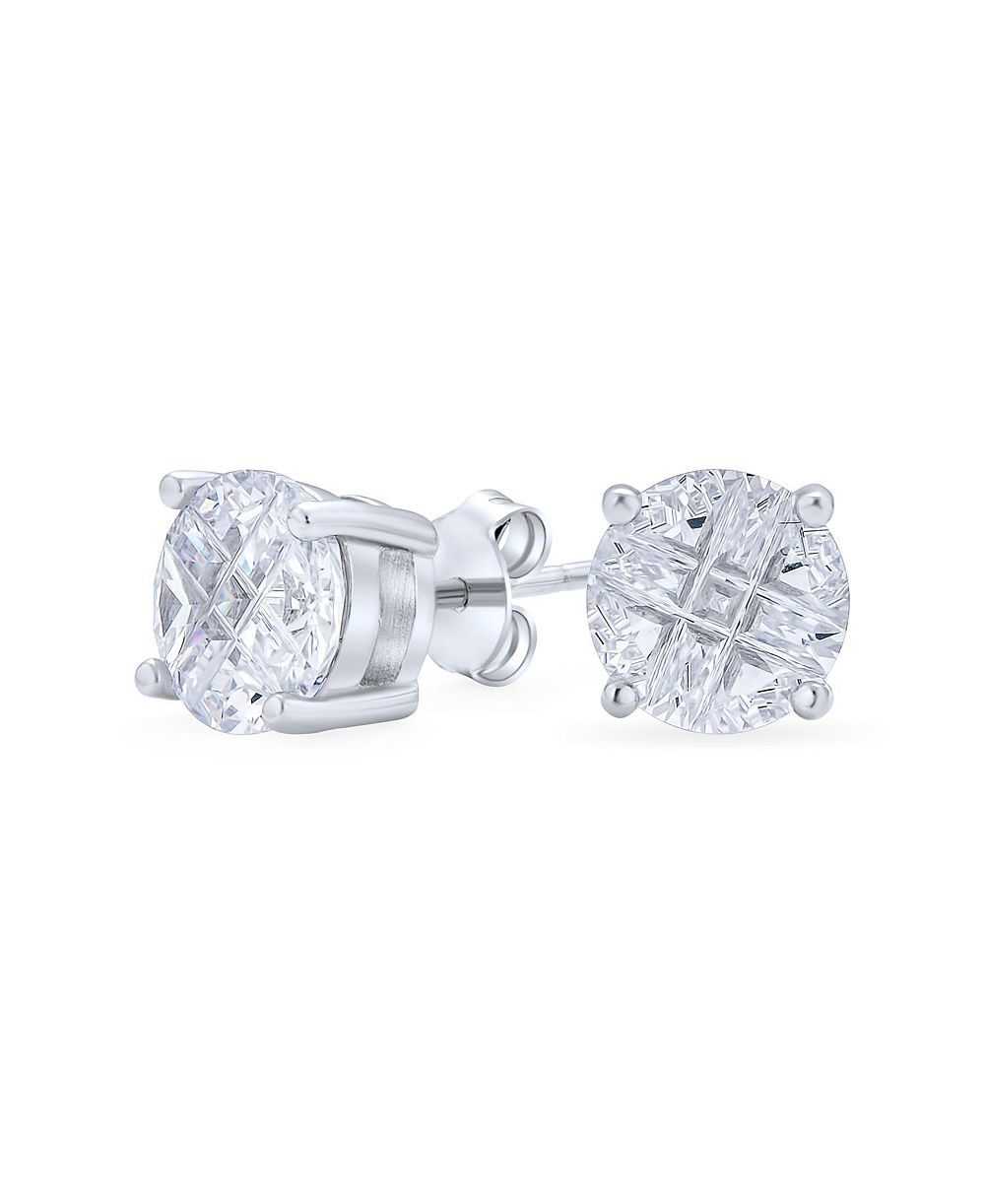 Bling Jewelry Round Solitaire CZ Invisible Checkboard Stud Earrings Sterling Silver 6MM