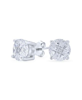 Bling Jewelry Round Solitaire CZ Invisible Checkboard Stud Earrings Sterling Silver 6MM