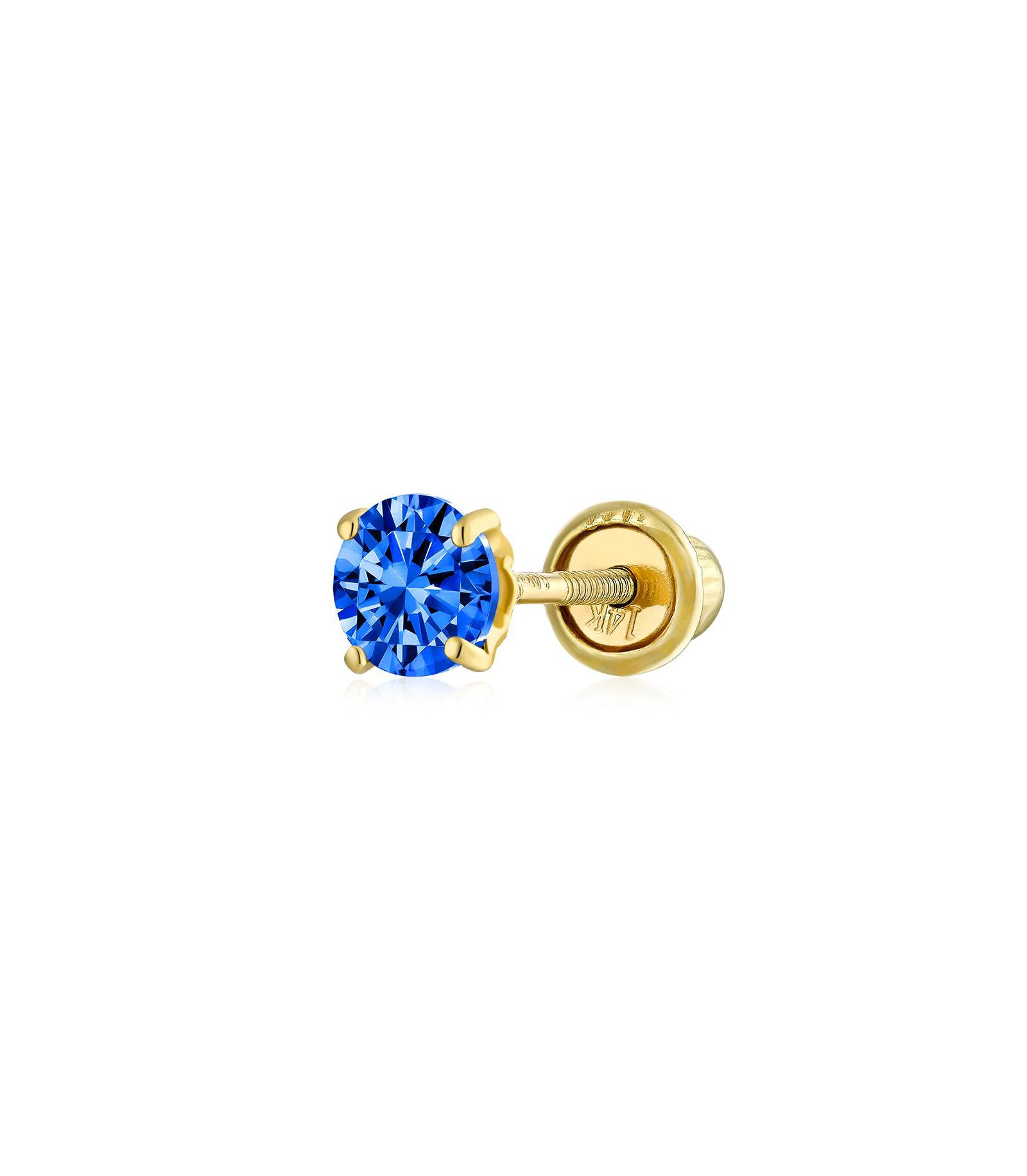 Bling Jewelry Minimalist Tiny Cubic Zirconia AAA CZ 4-Prong Helix Cartilage Ear Lobe Piercing Daith Round Solitaire 14K Gold 1 Piece Stud Earring For Women Screw Back 3MM 4MM