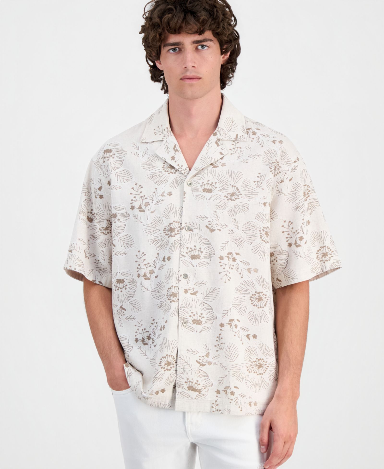 GUESS Men's Allover Embroidery Button-Up Shirt