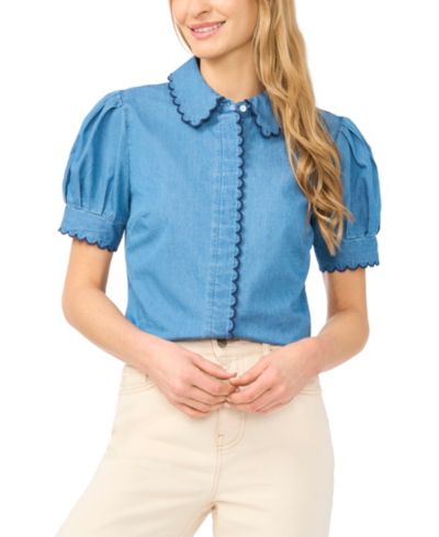 CeCe Women's Puff-Sleeve Button-Front Shirt