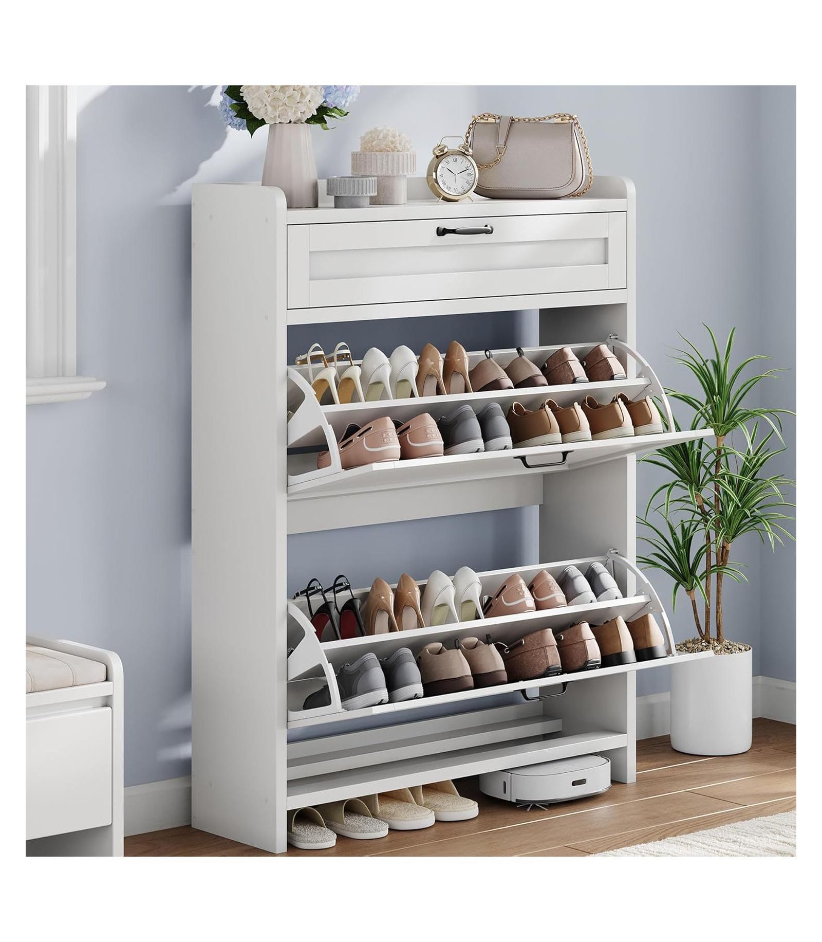 gaomon “Shoe Cabinet with 2 Flip Drawers & Top Drawer, Adjustable Shelf Entryway Storage”