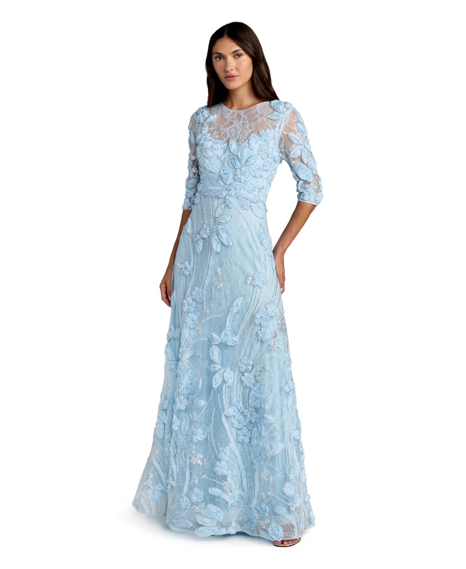 Mac Duggal Women's High Neck Embellished Lace Gown
