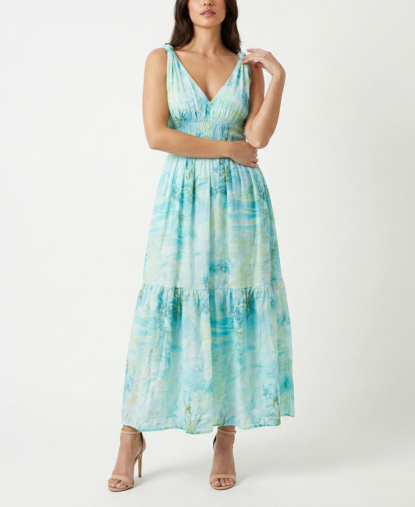 Taylor Women's Smocked Waist V-Neck Dress