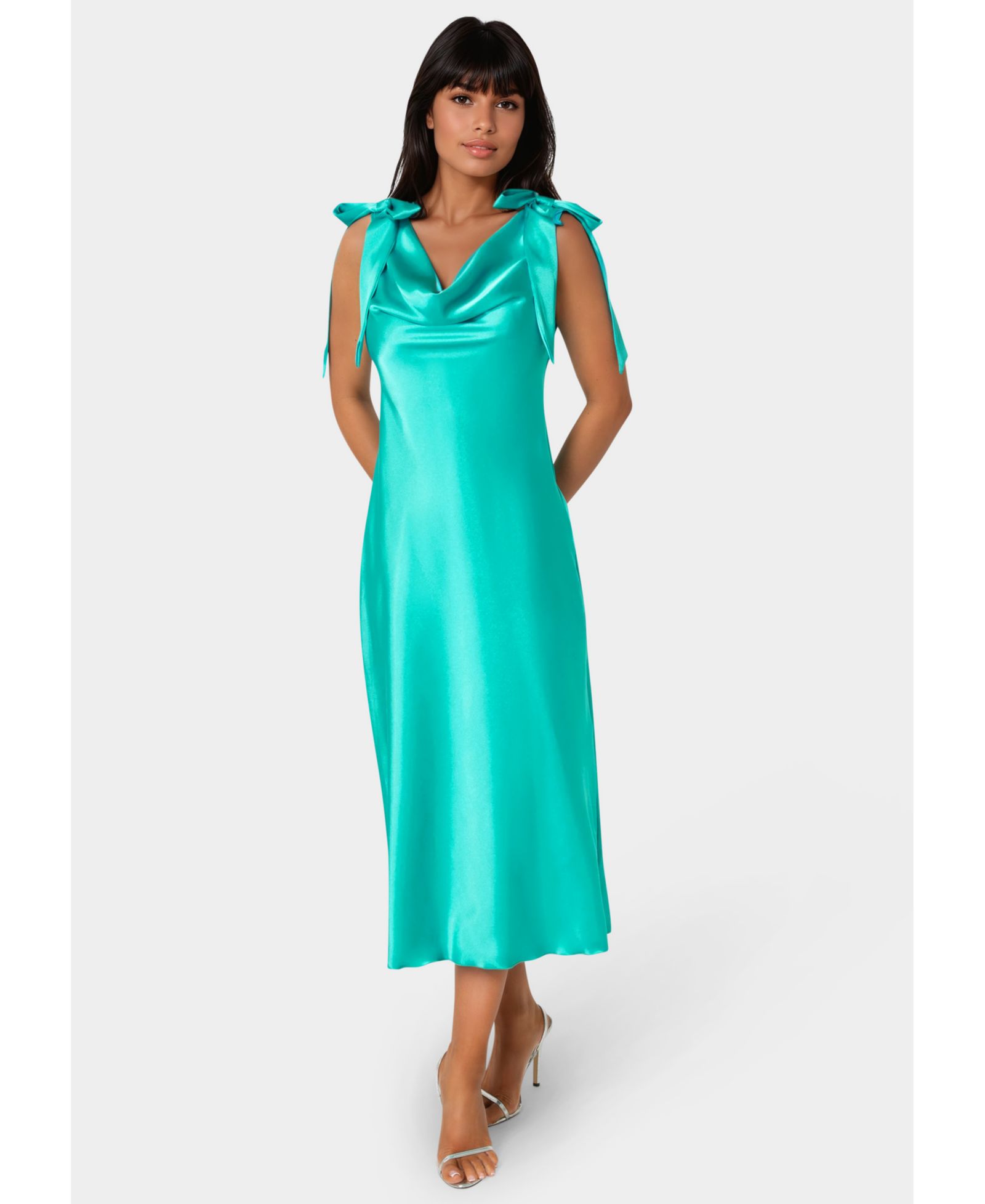 Bebe Women's Bow Strap Satin Midi Dress
