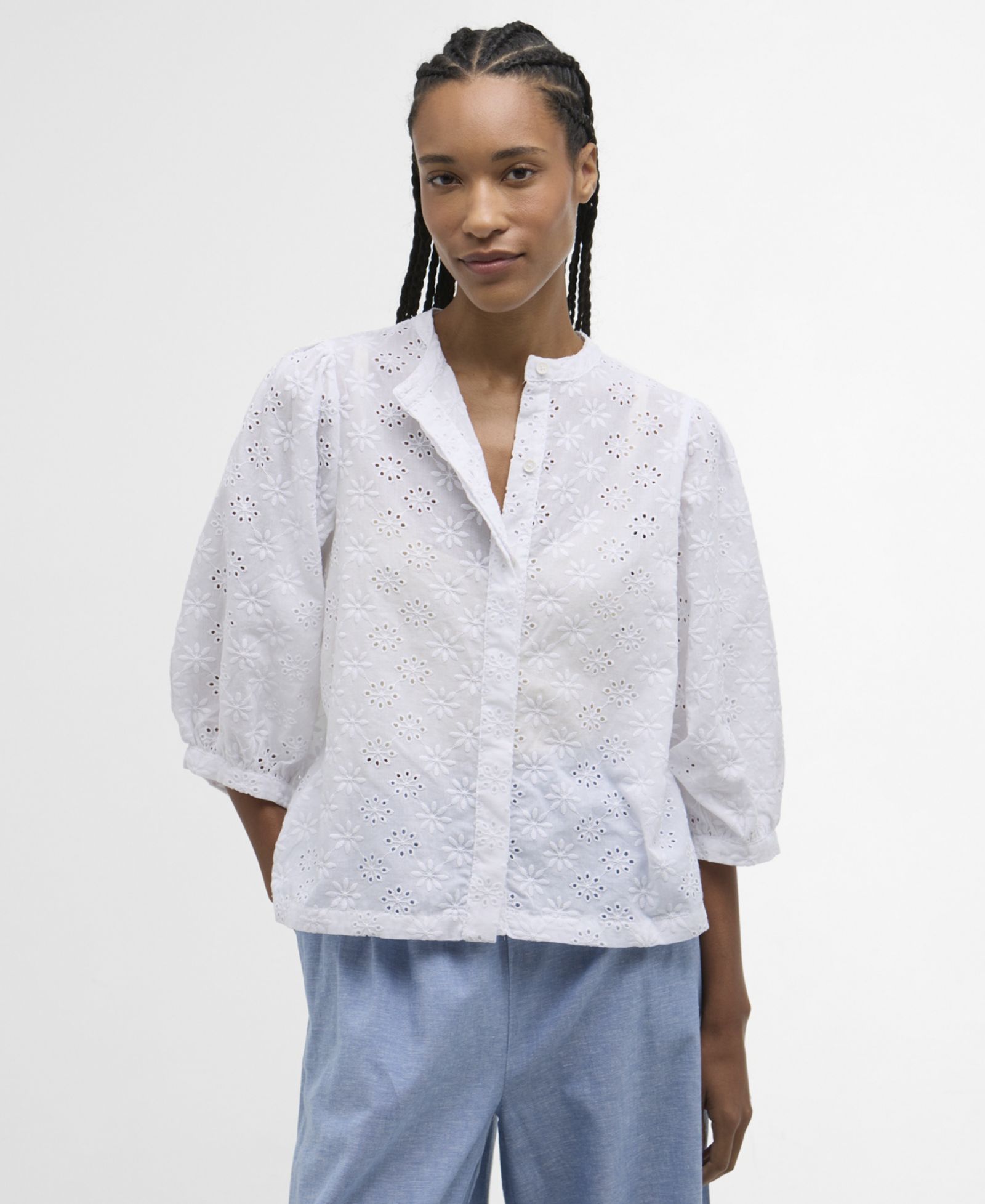 Barbour Women's Layla Broderie Anglaise Concealed Placket Top