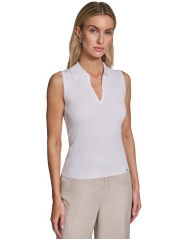 Calvin Klein Women's Sleeveless Collared V-Neck Sweater