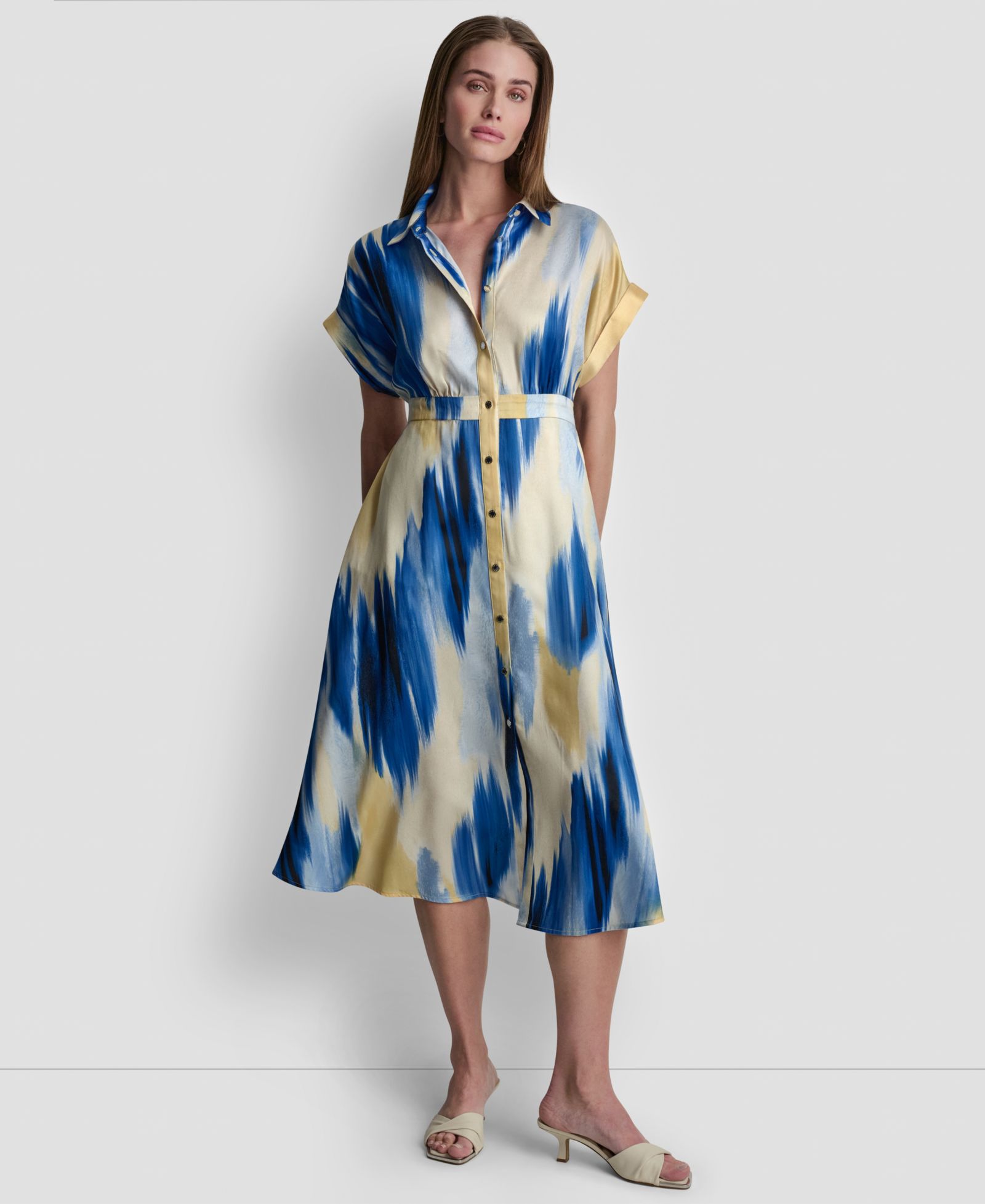 DKNY Petite Printed Collared Neck Shirt-Dress