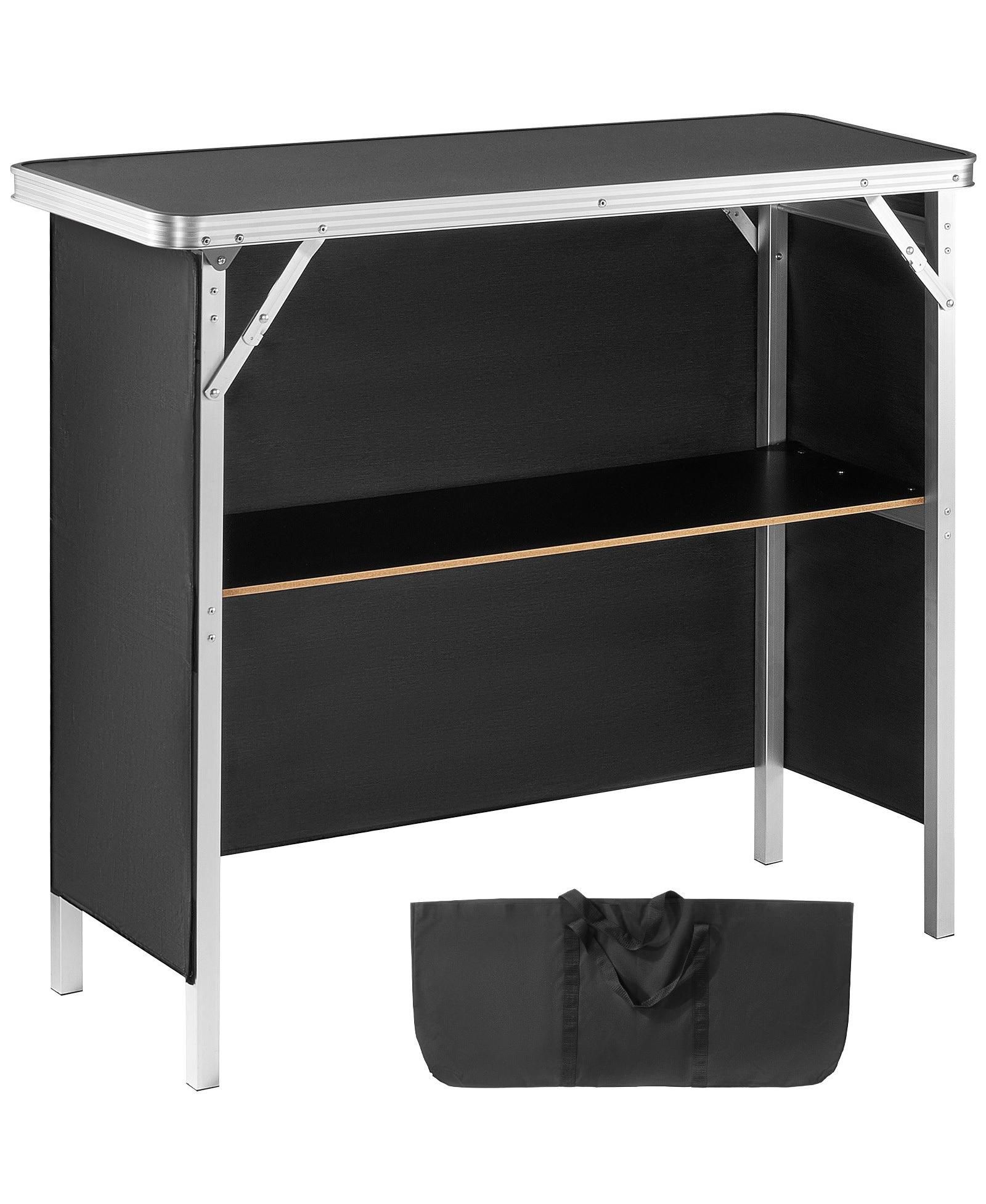 Mecale 38.39" x 15.16" x 34.25 Folding Portable Bar Table with Carrying Case, Storage Shelf and Skirt