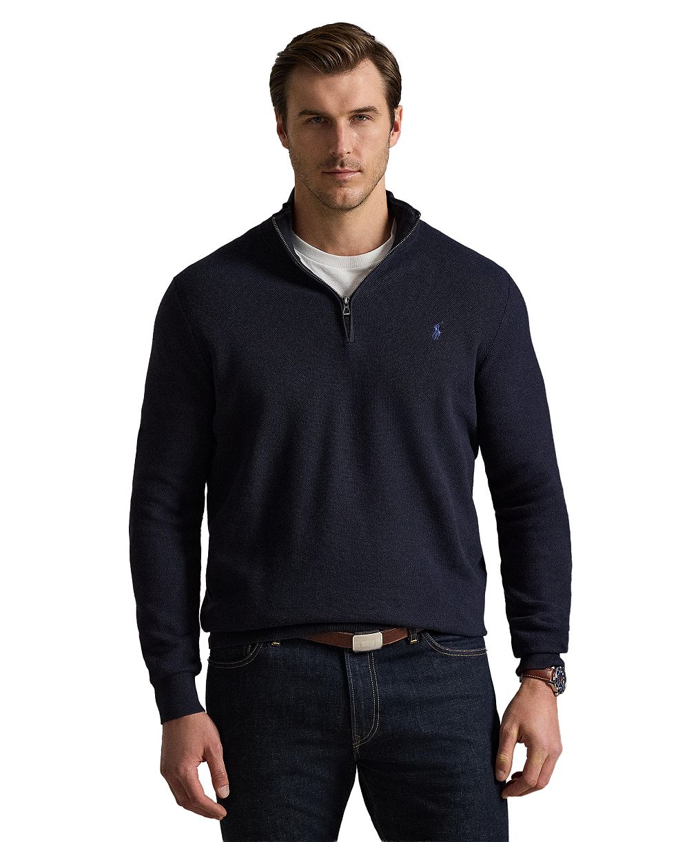 Polo Ralph Lauren мужской хлопковый свитер с четвертьзастежкой и сетчатой вязкой