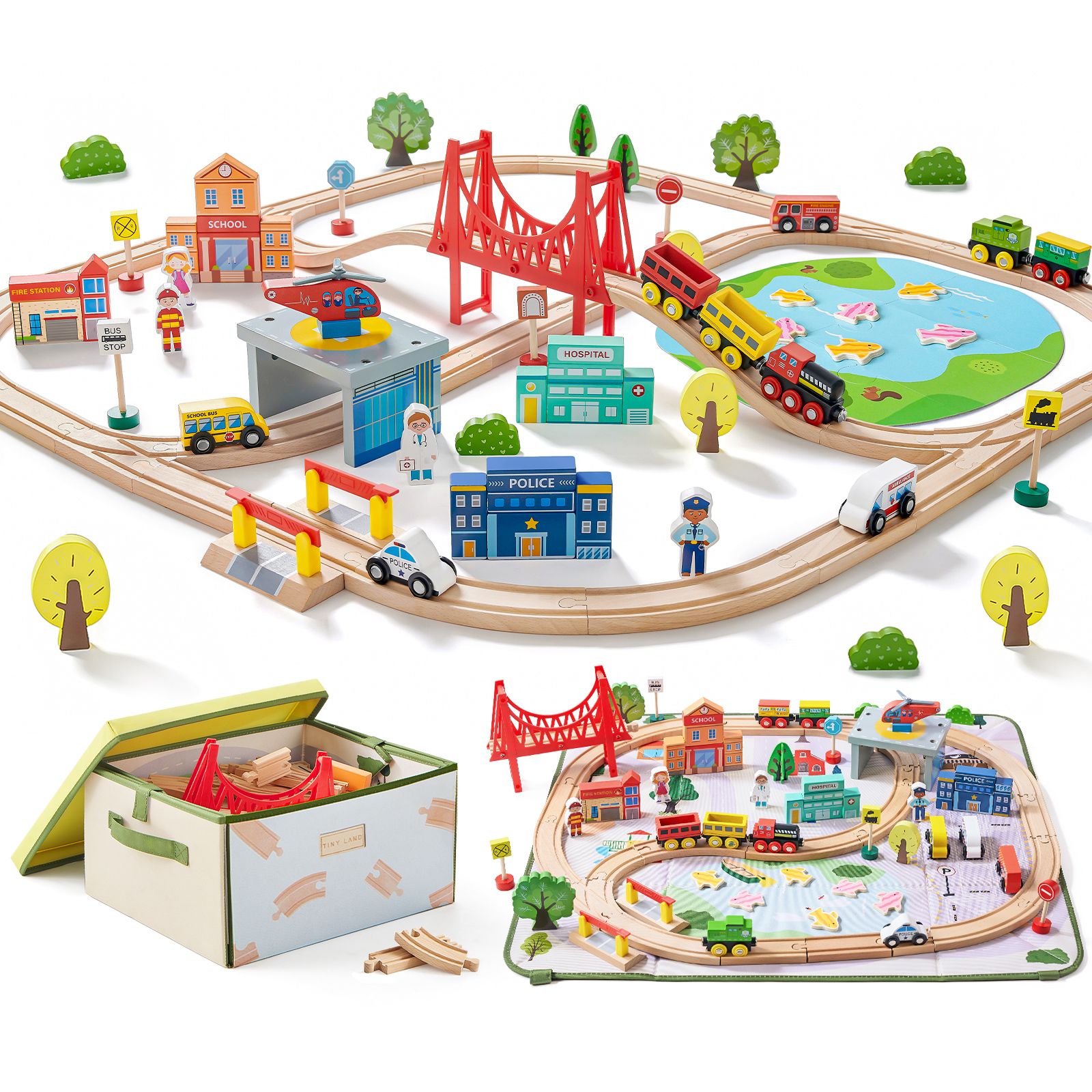 Tiny Land 110-Piece Wooden Train Set, Ages 3+